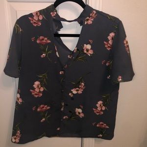 Grey, pink floral top